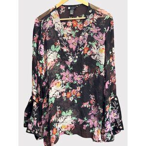 Vintage Carol Little Silk Floral Tunic Top Bohemian Artsy 90s Blouse